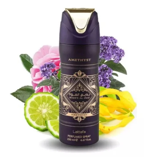 Lattafa Estuche Badee Al Oud Amethyst edp 100ml+200ml Perfume Spray + 300ml Air Freshener Unisex - Perfumisimo