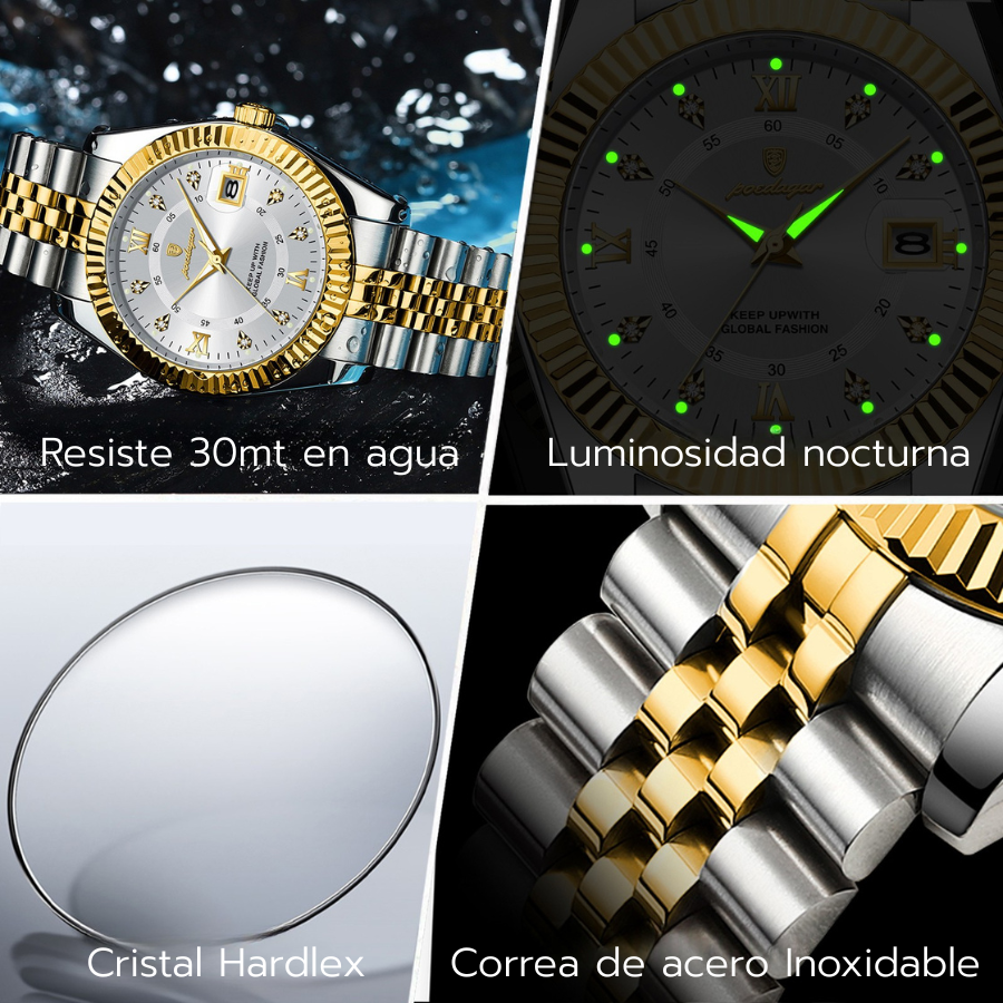 Reloj Poedagar redondo dorado plata de lujo hombre dial blanco POE013