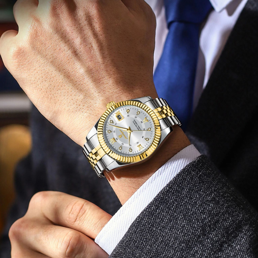 Reloj Poedagar redondo dorado plata de lujo hombre dial blanco POE013