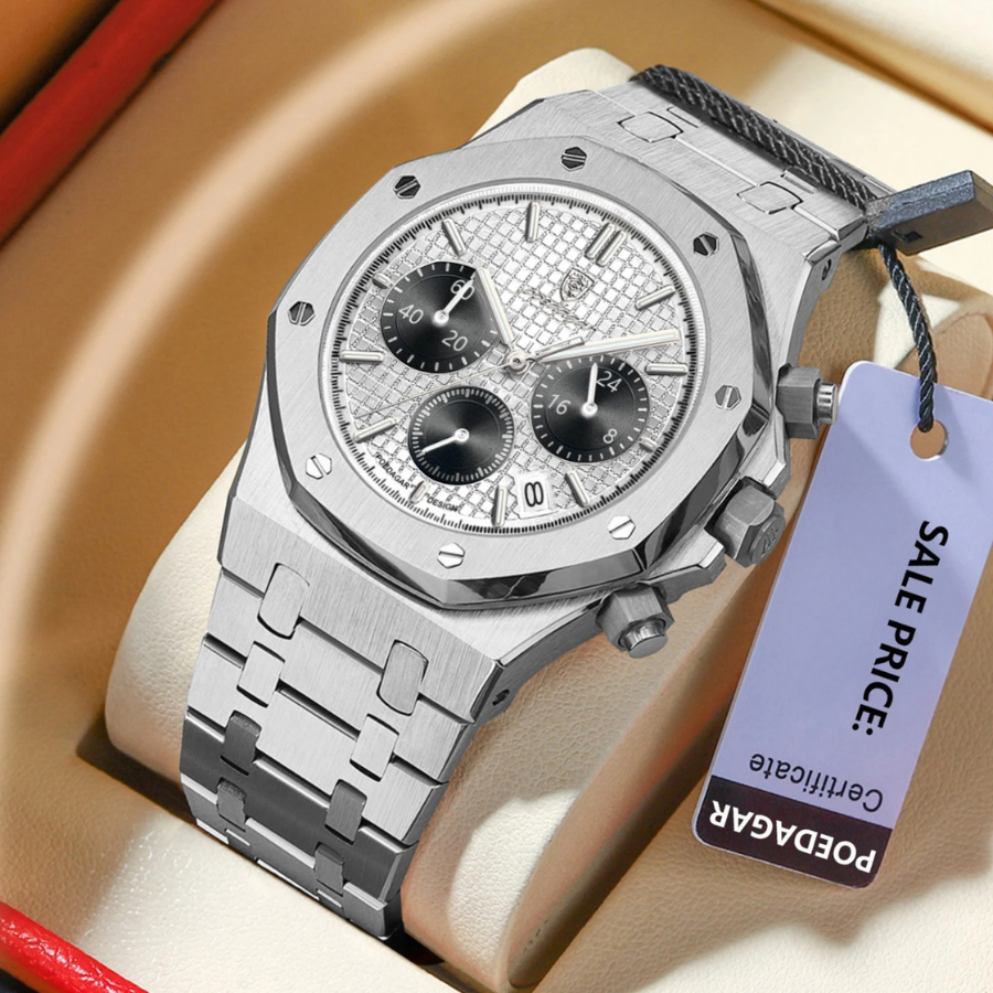 Reloj Poedagar octogonal plata de lujo hombre Royal Oak POE014