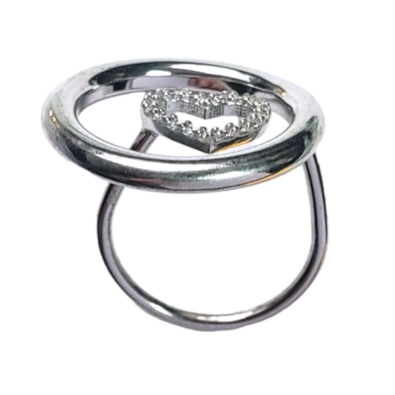 Anillo 1 circulo 1 corazón piedras blancas Plata Italiana - 7
