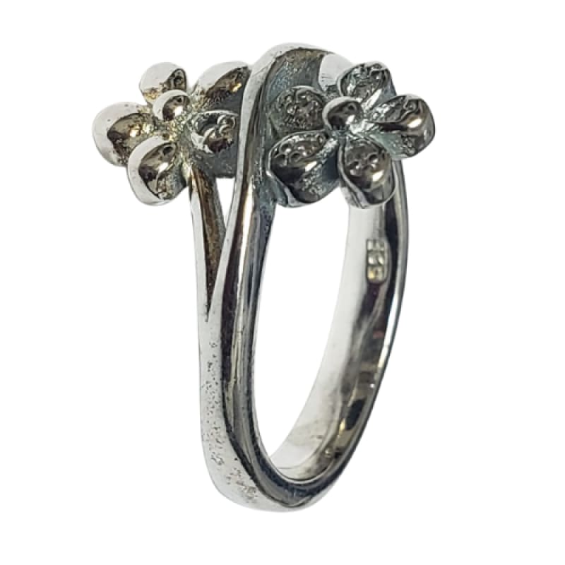 Anillo 2 flores paralelas plata 925 - 8