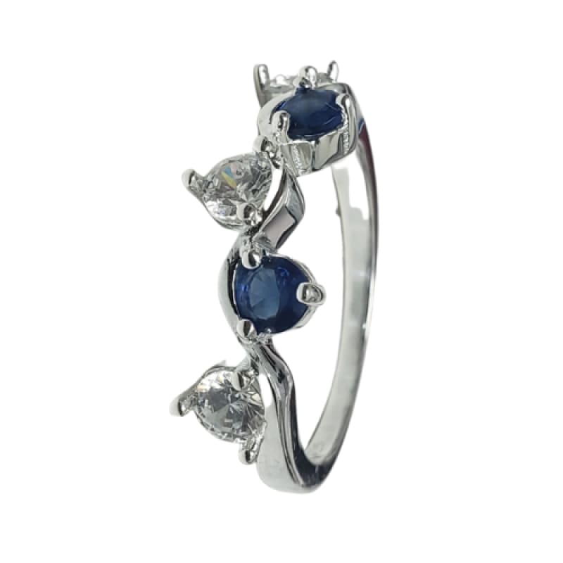 Anillo 5 piedras 3 blancas y 2 azules plata 925 - Metalli - 8 - Perfumisimo