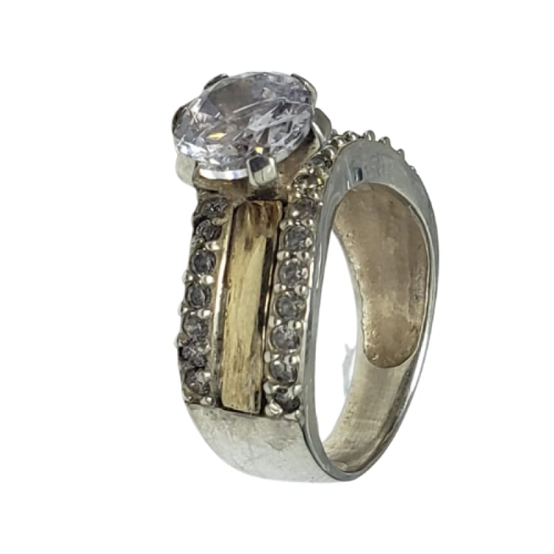 Anillo curvo línea de oro y solitario - Anillo de Plata 925