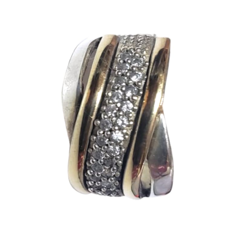 Anillo de Plata con 2 líneas de Oro y piedras colombiano - Metalli - 7 - Perfumisimo