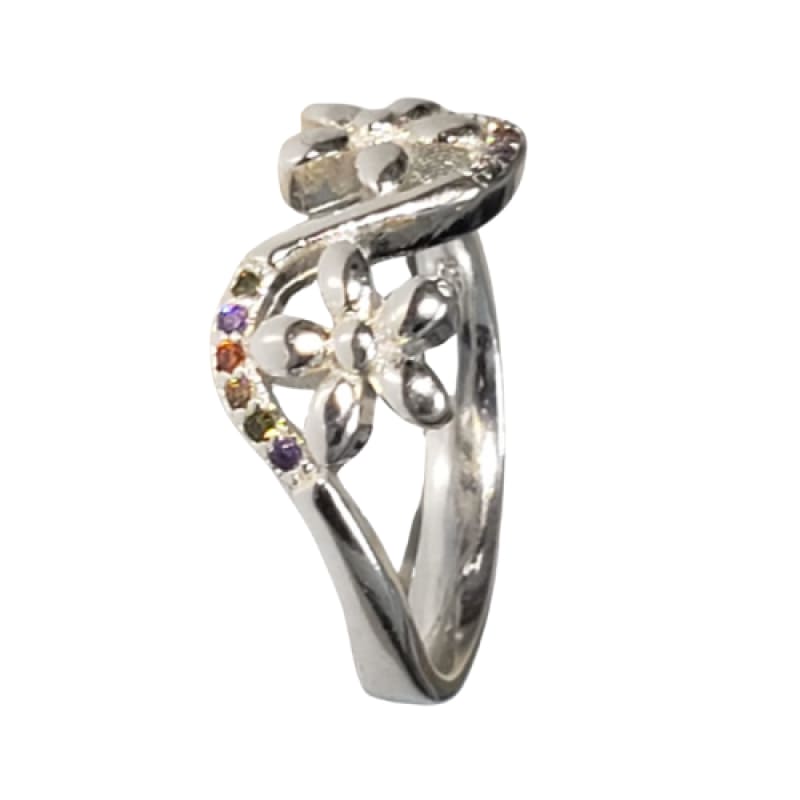 Anillo dos flores y piedras de colores plata 925 - 8