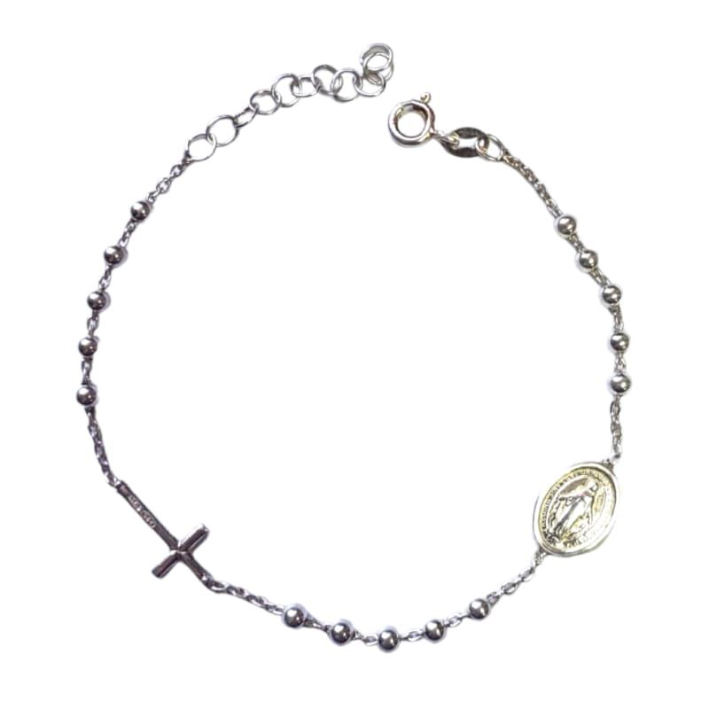 Pulsera con virgen y cruz Plata Italiana 925 de 21cm -